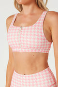 Pink Houndstooth Zip Bra Made in USA