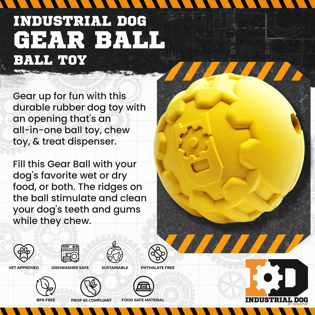Industrial Dog Ball Rubber Chew Toy for Heavy Chewers | Yellow | USA Made