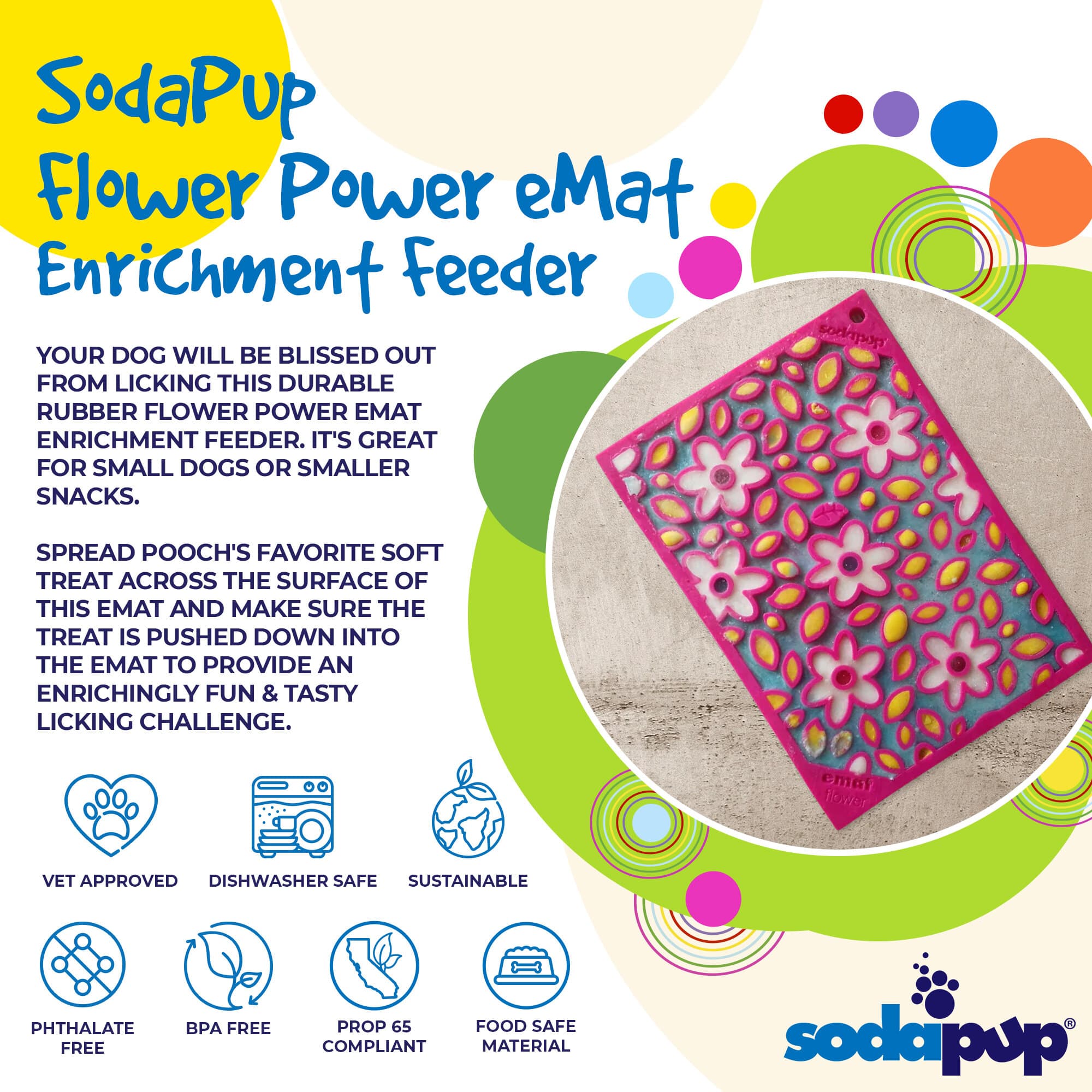 Flower Power eMat - Enrichment Lick Mat for Dogs and Cats | Flower Design | USA Made