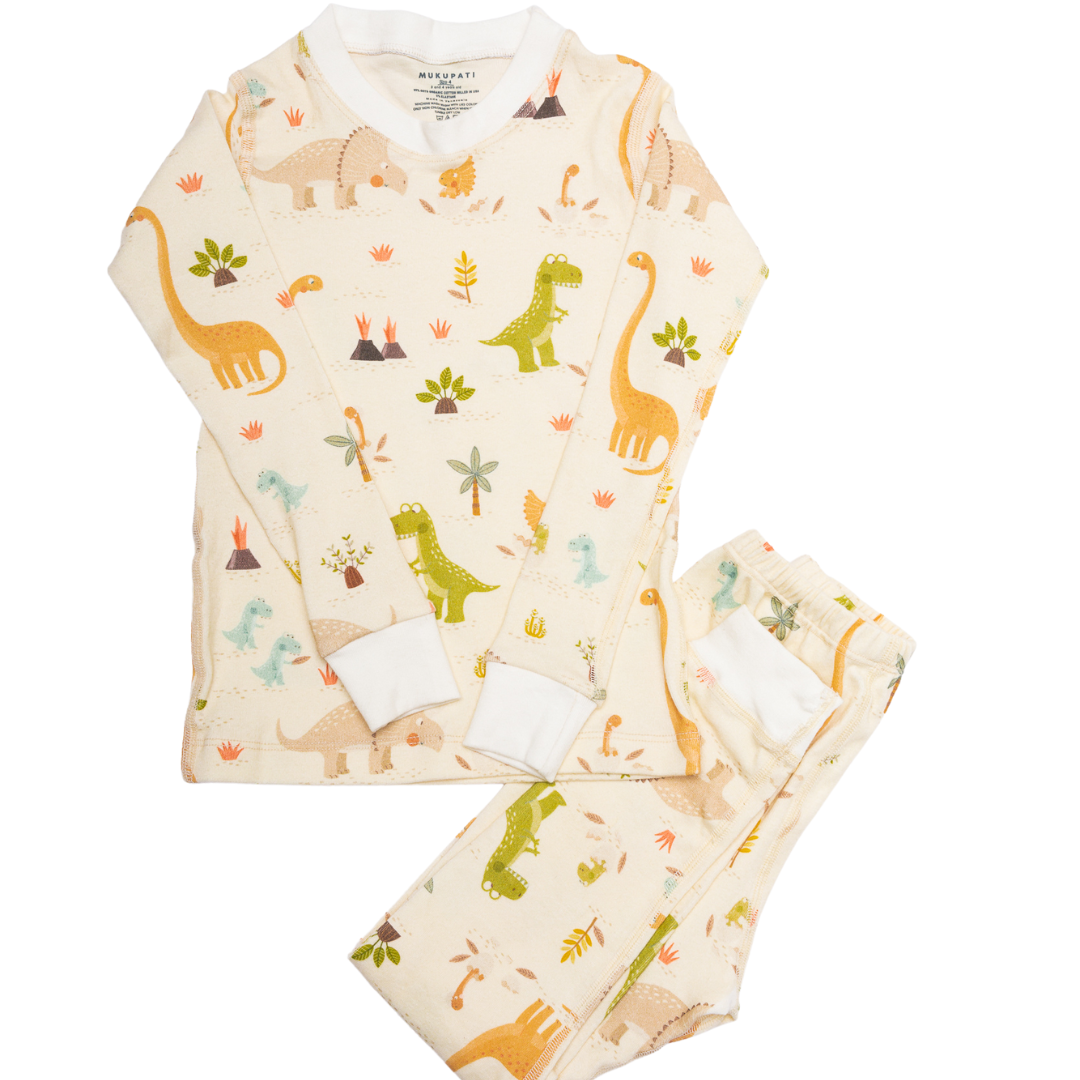 Pijama orgánico de dinosaurios para niños