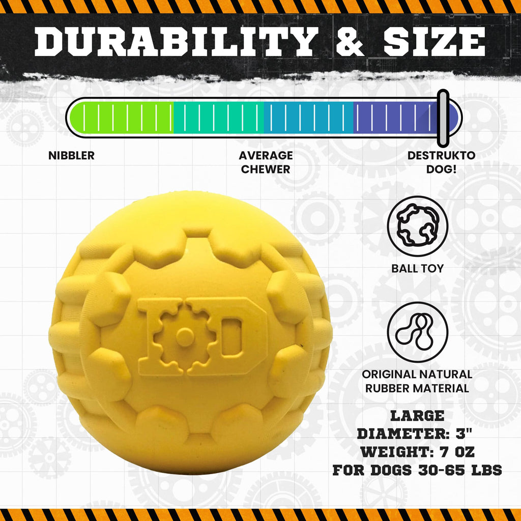 Industrial Dog Ball Rubber Chew Toy for Heavy Chewers | Yellow | USA Made