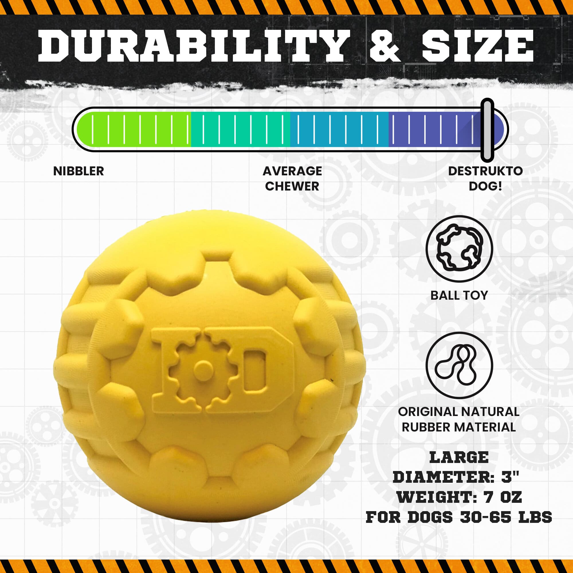 Industrial Dog Ball Rubber Chew Toy for Heavy Chewers | Yellow | USA Made