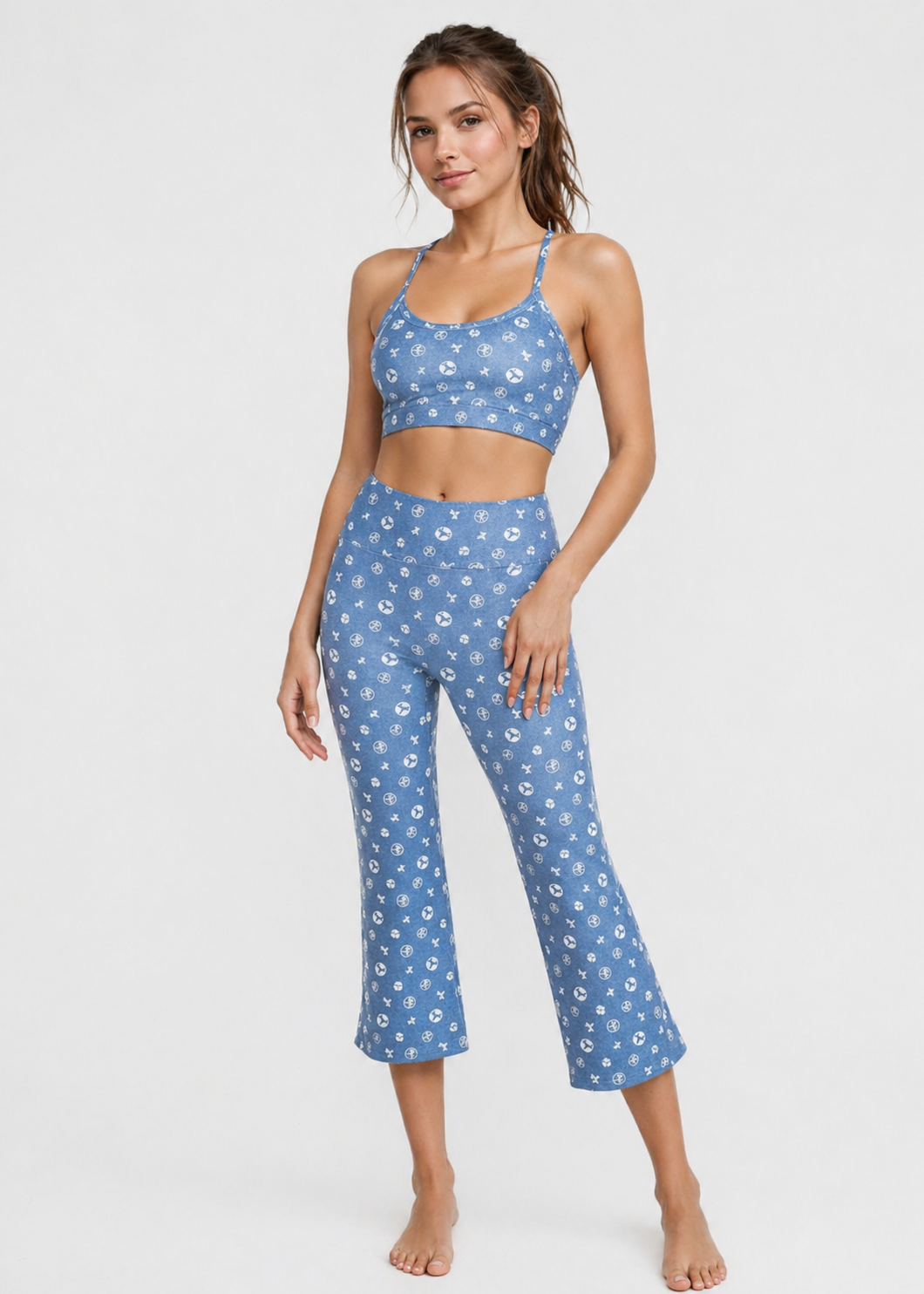 Trophy Yoga Logo Denim Crop Flare Leggings Made in USA