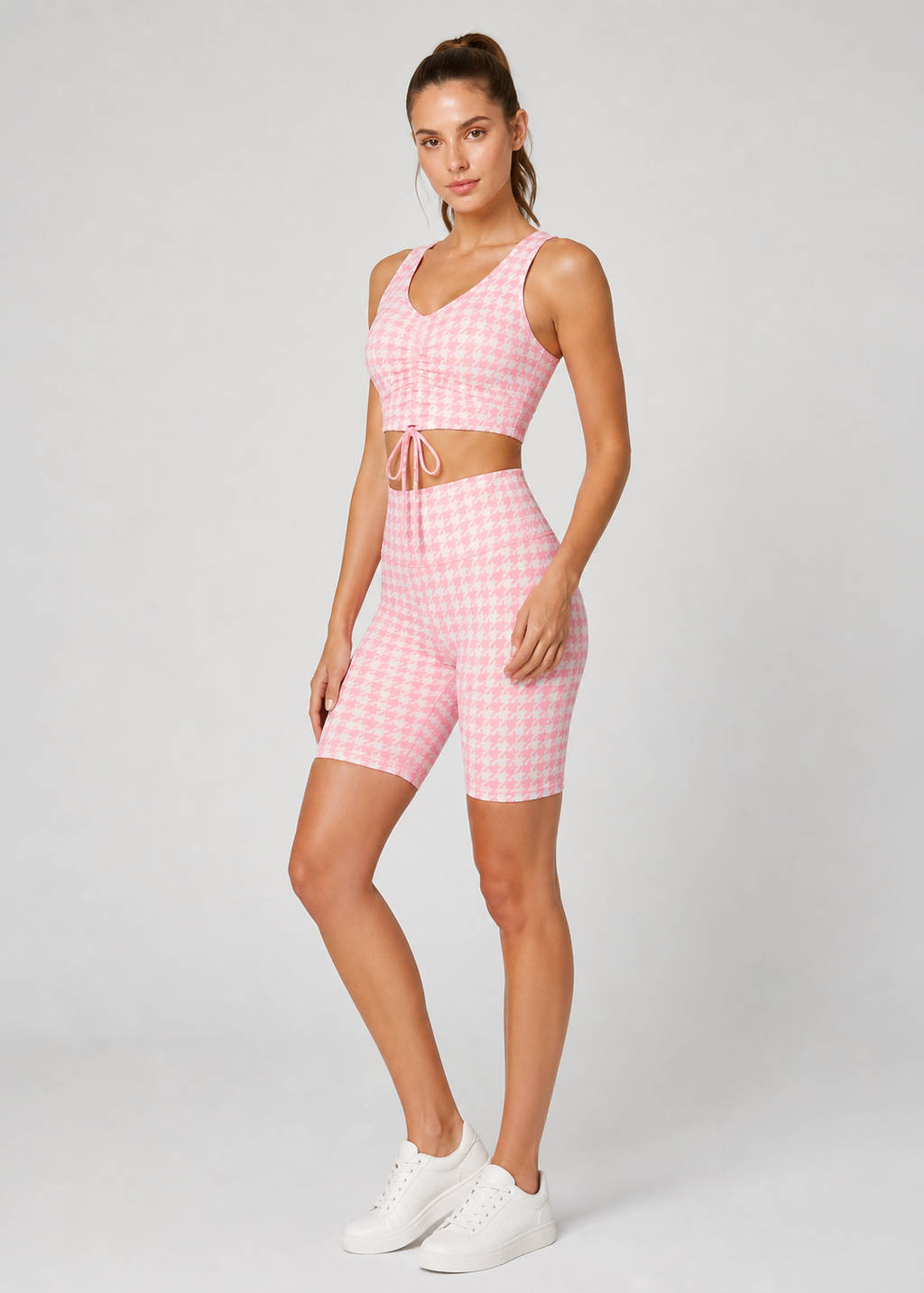 Pink Houndstooth Biker Shorts Made in USA