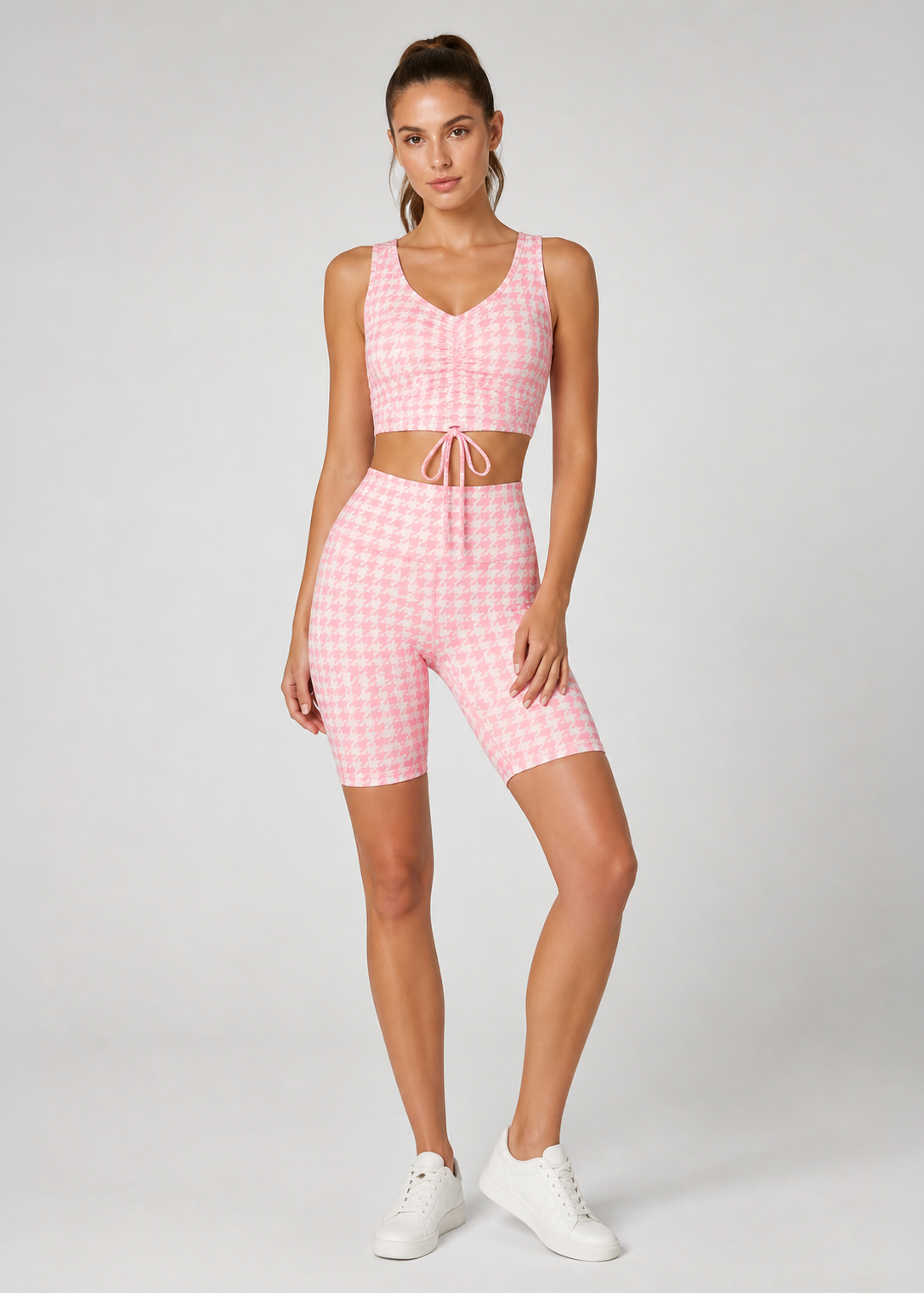 Pink Houndstooth Biker Shorts Made in USA
