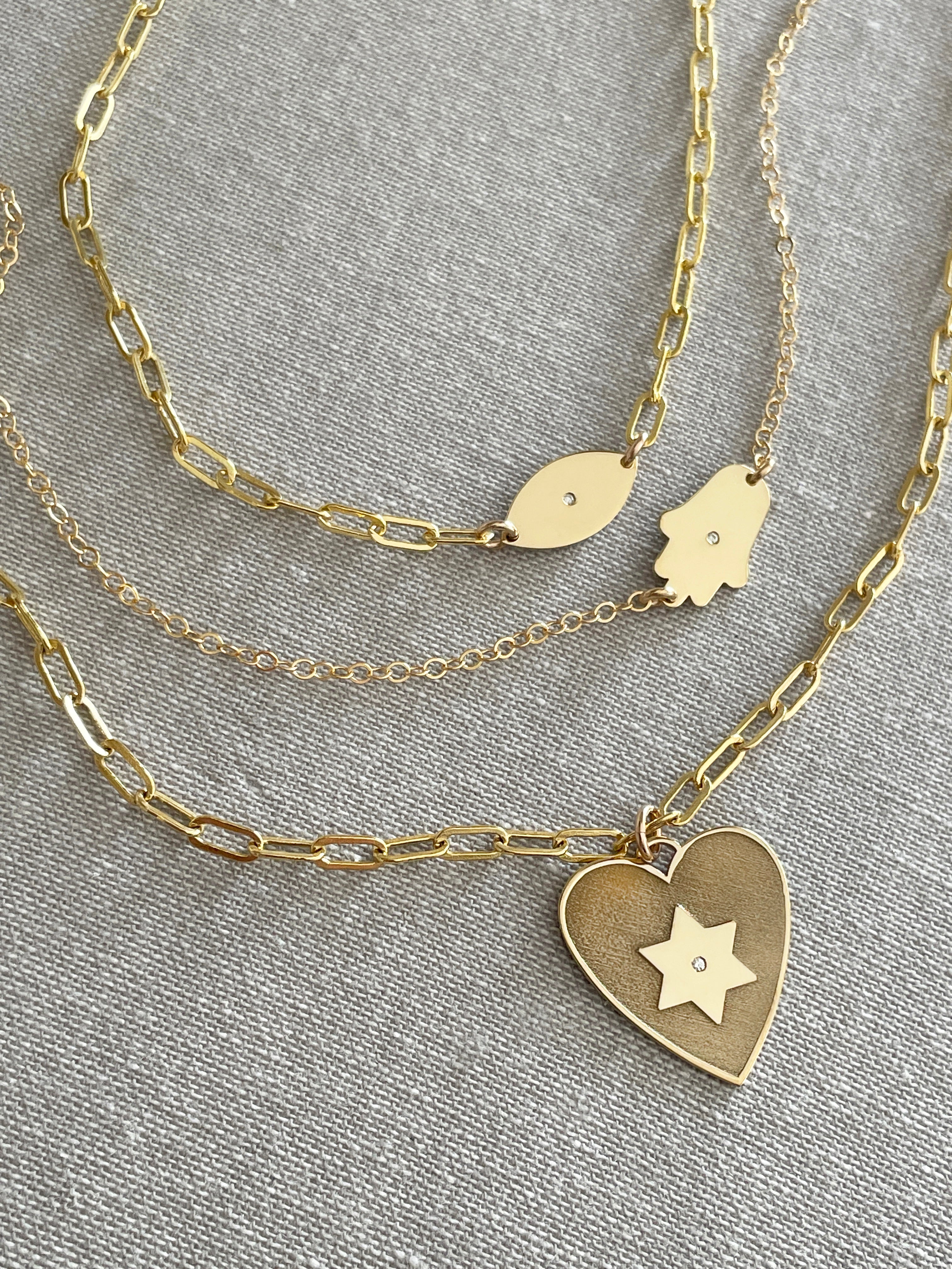 Shelly Heart Star of David Diamond Necklace