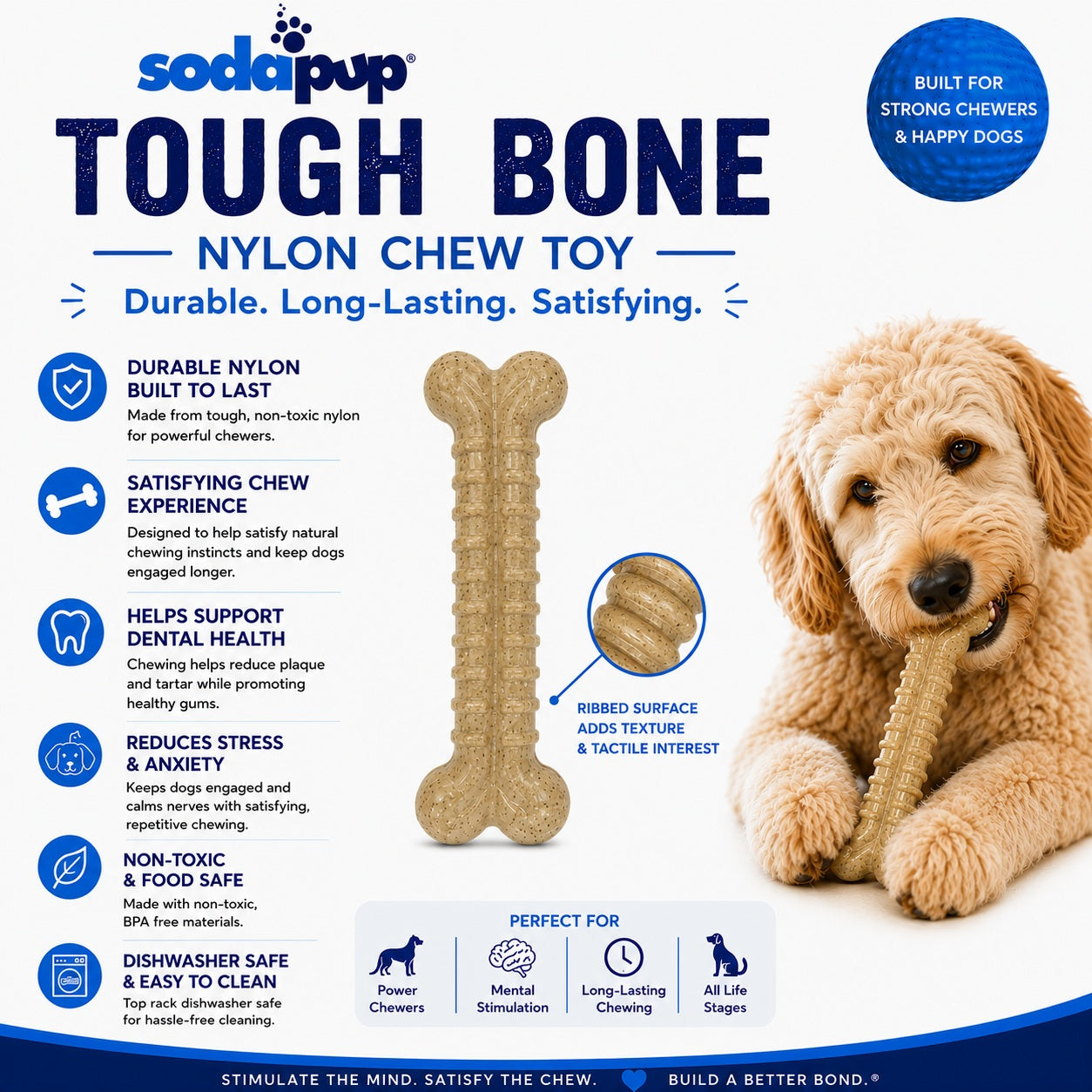 Tough Bone Nylon Chew Bone | Ultra-Durable Dog Toy for Aggressive Chewers | USA Made