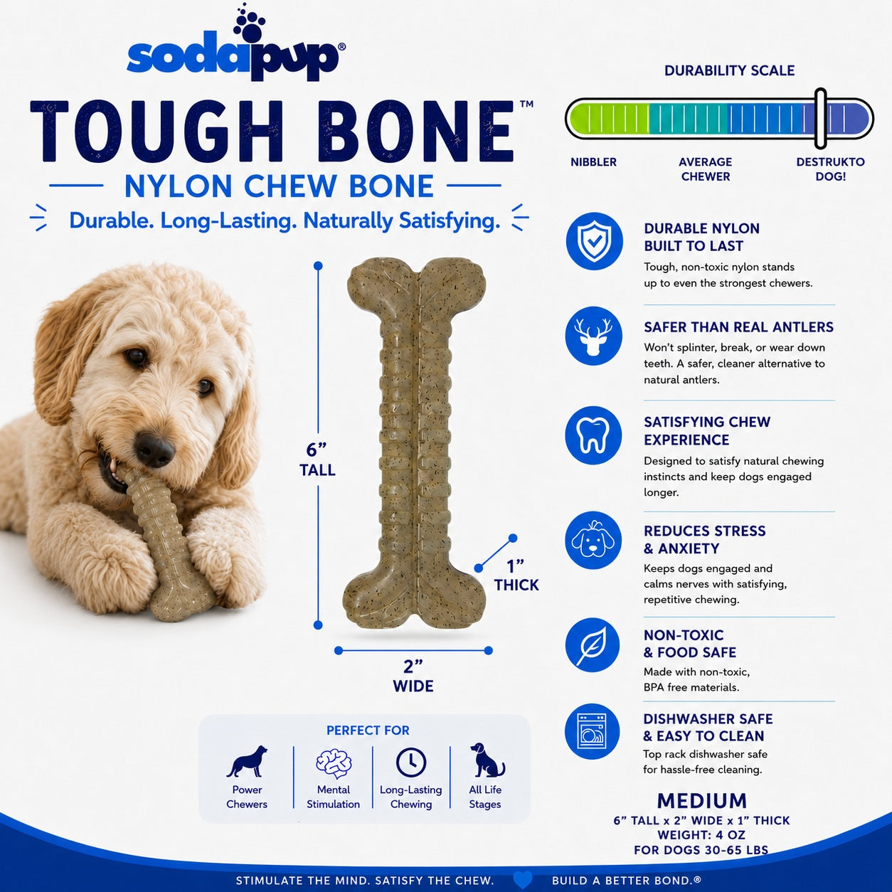 Tough Bone Nylon Chew Bone | Ultra-Durable Dog Toy for Aggressive Chewers | USA Made