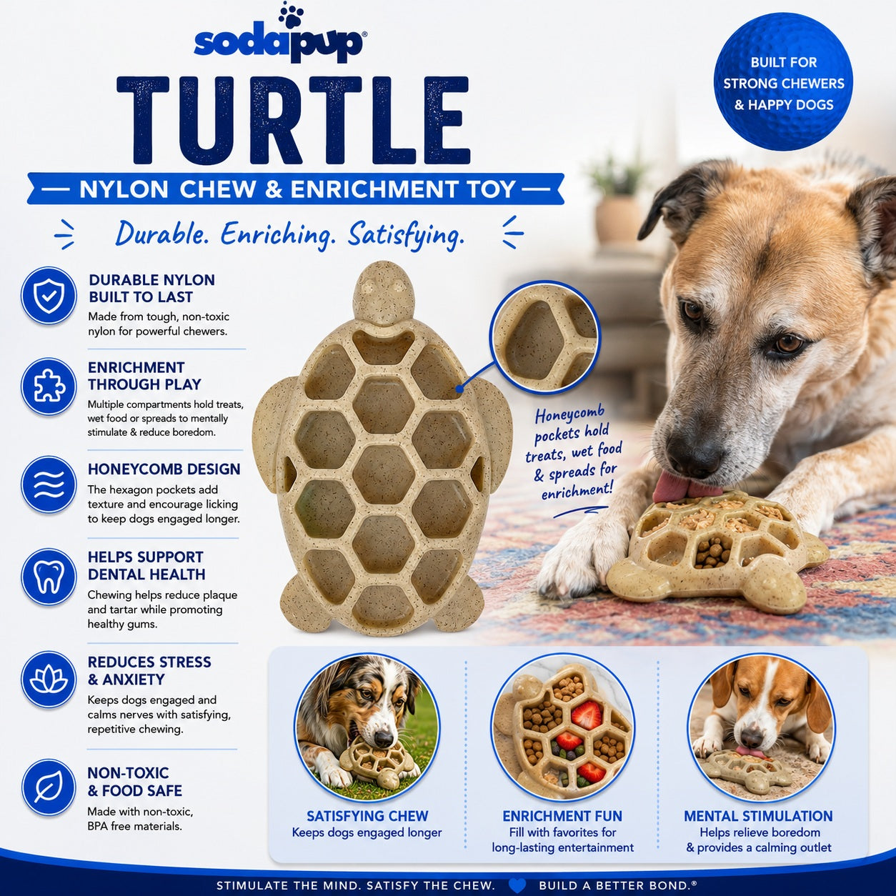 Turtle Nylon Chew Toy - Ultra-Durable Enrichment Toy for Power Chewers | USA Made