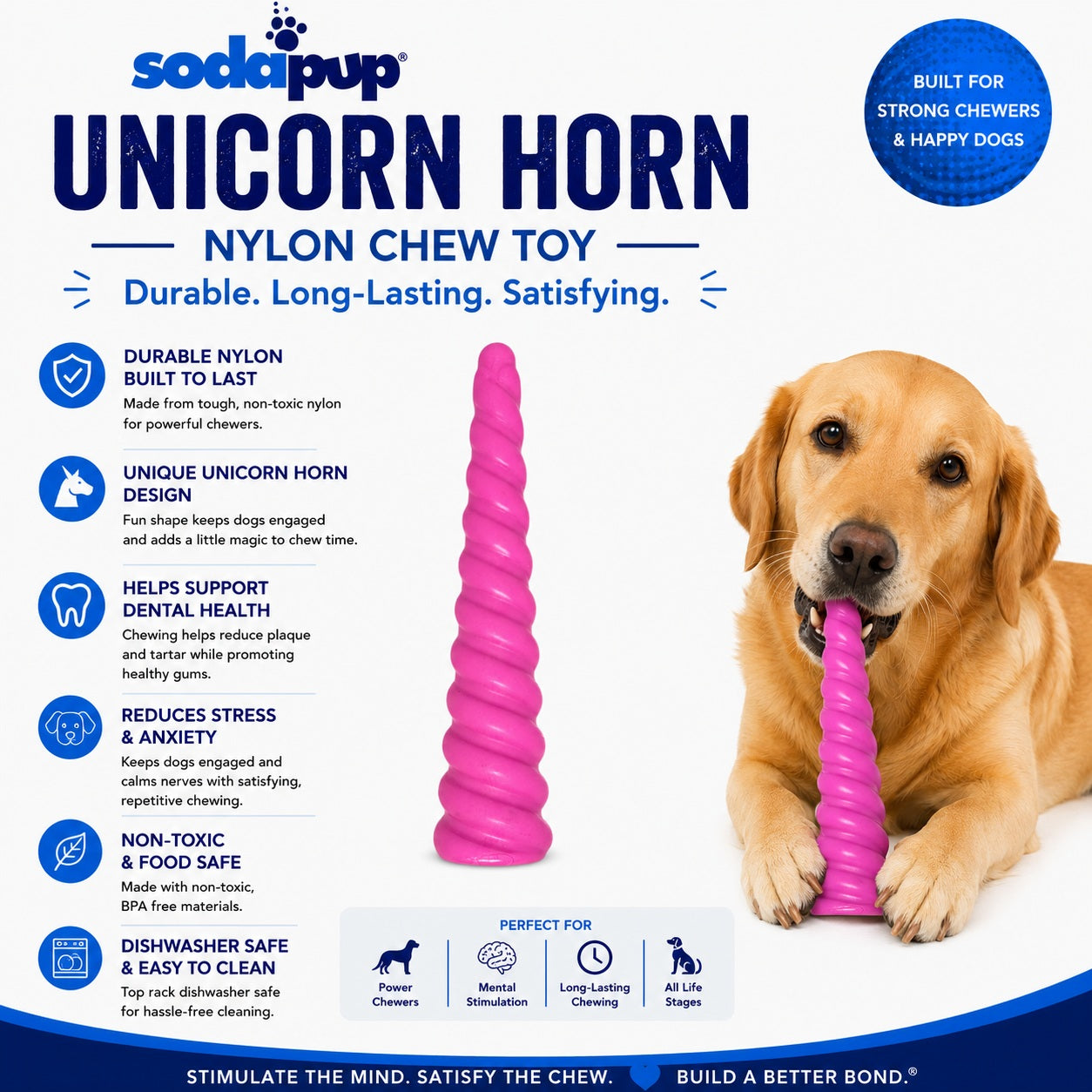Unicorn Horn Nylon Dog Chew Toy | Durable for Aggressive Chewers | USA Made